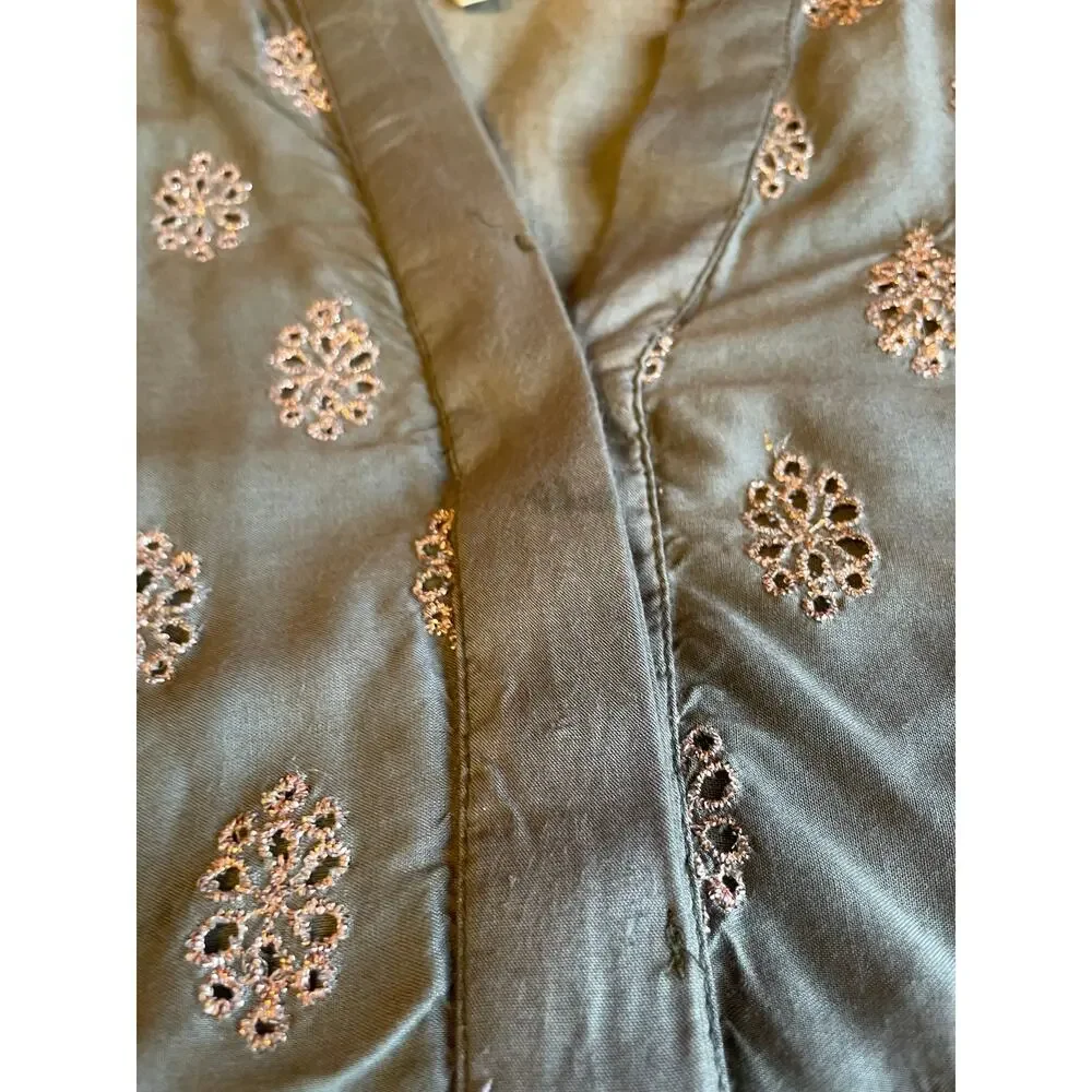 Ruby Yaya Boho Festival Style Green W/ Metallic Eyelet Long Sleeve Tunic XL - Picture 5 of 16